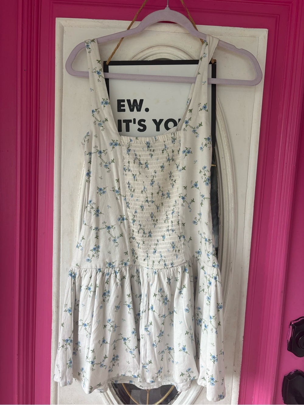 wild fable Cream Floral Mini Dress with Blue Print - Picture 6 of 9